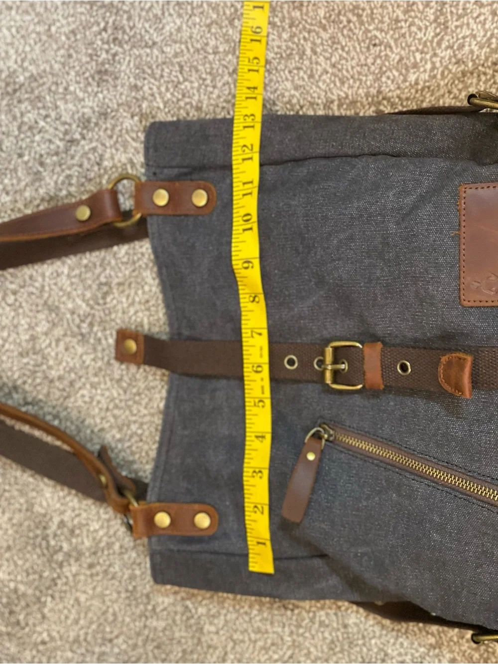 Gray Canvas Messenger Bag with Brown Leather Trim
